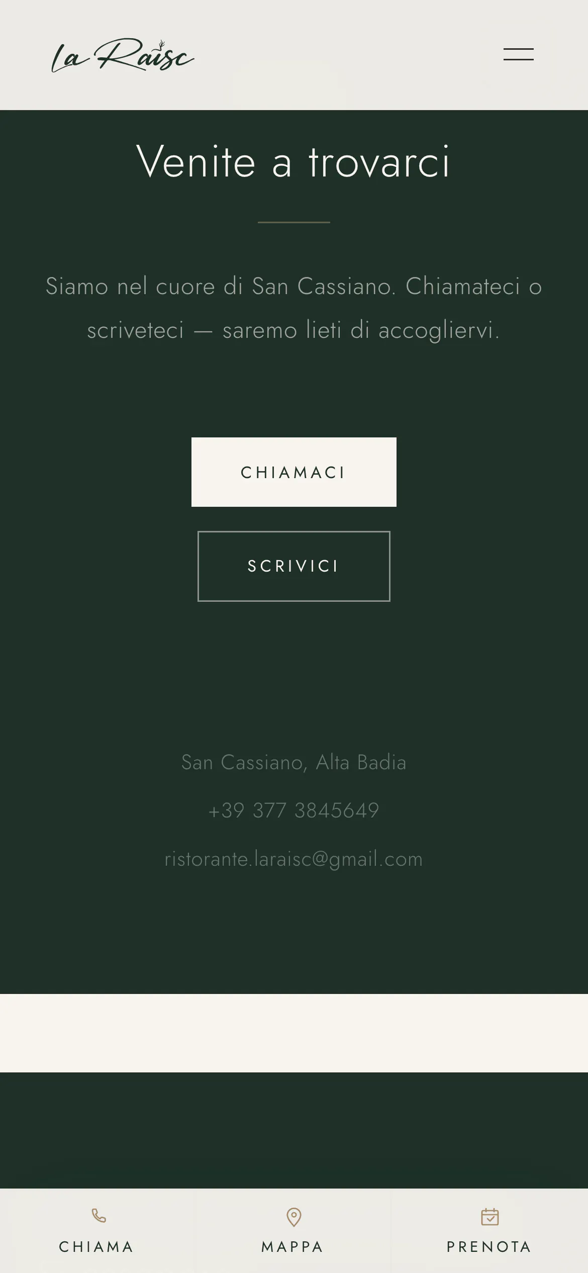laraisc.com su telefono: “Venite a trovarci”, con chiama e scrivi