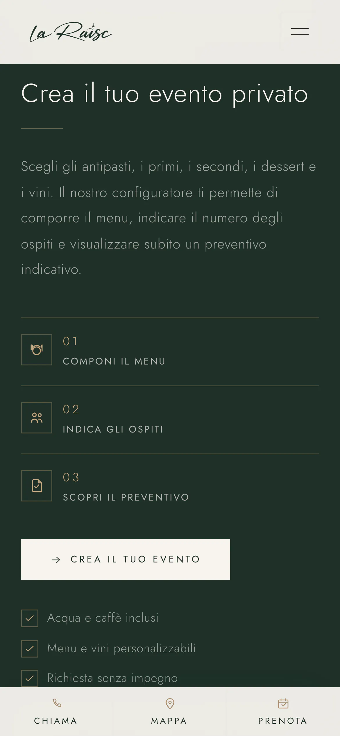 laraisc.com su telefono: crea il tuo evento privato, in tre passaggi