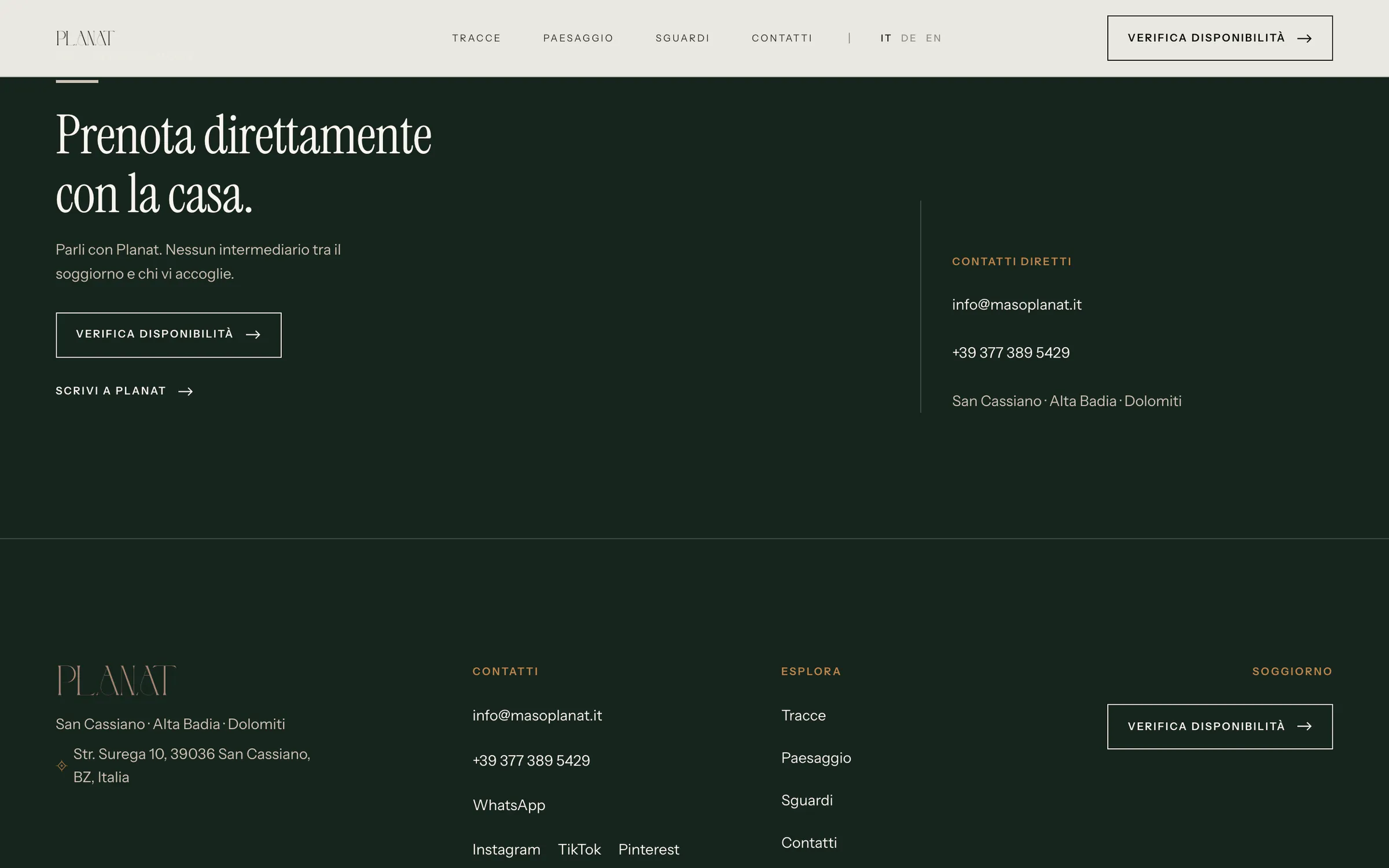 planat.it: “Prenota direttamente con la casa.”, disponibilità e contatti diretti
