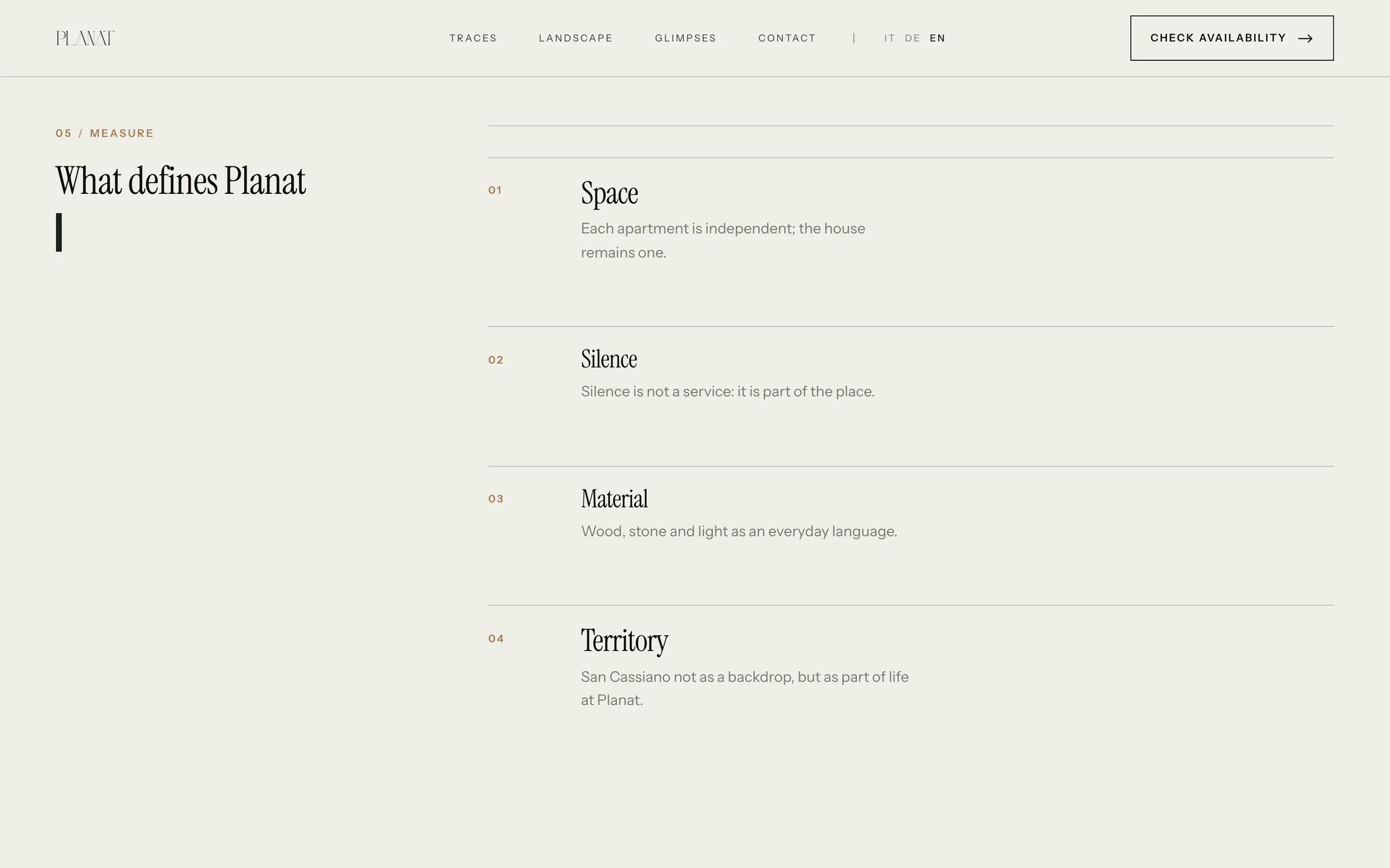 planat.it: what defines Planat — space, silence, material, territory
