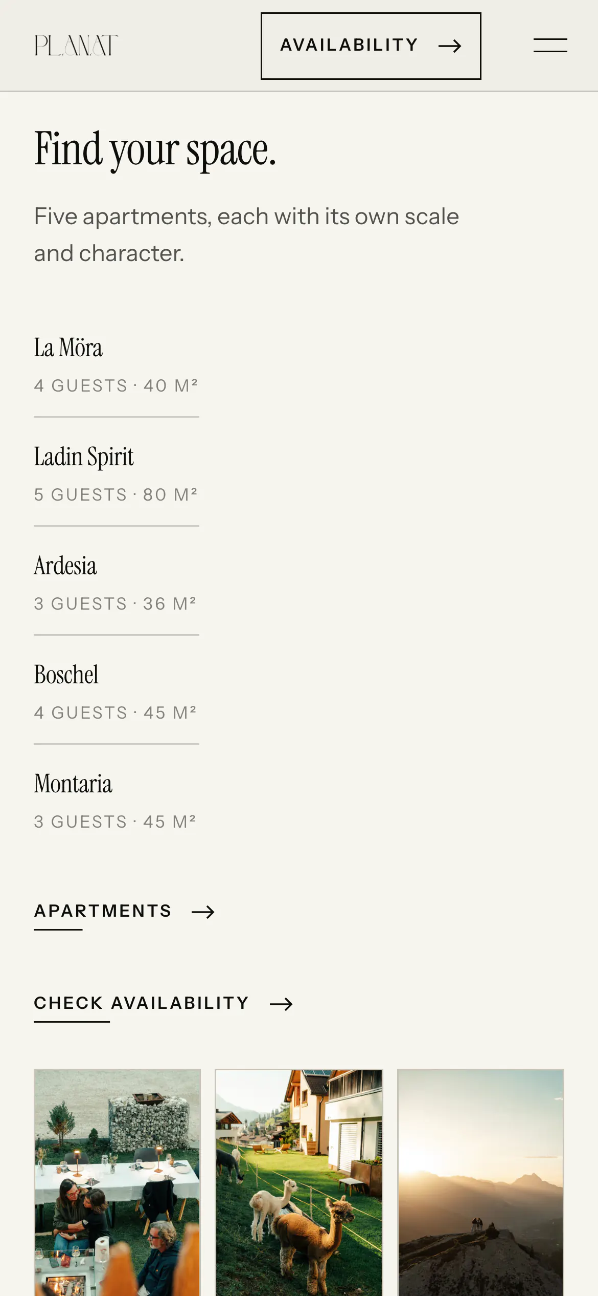 planat.it on a phone: the list of five apartments with guests and size