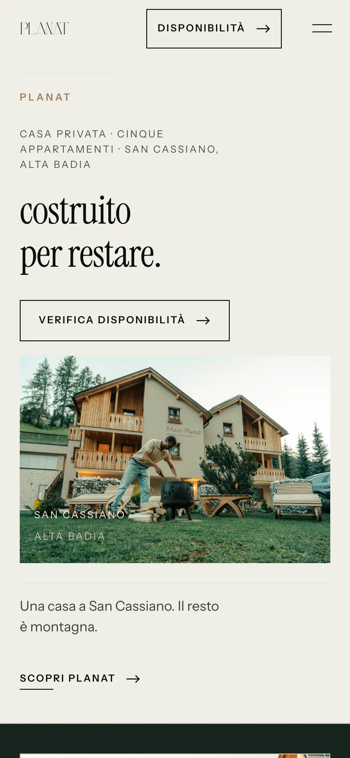 planat.it su telefono: l’apertura, con Verifica disponibilità nella prima schermata